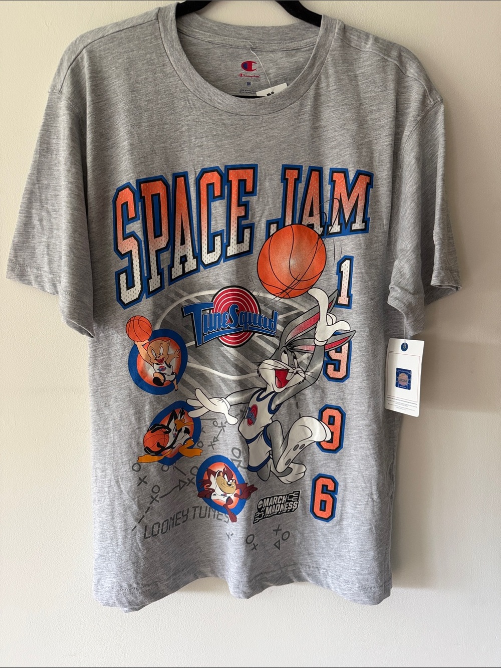 Champion Gray Space Jam Tune Squad Graphic Tee with Orange and Blue Accents